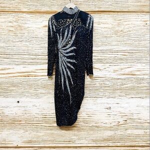 Black Beaded Claire’s Collection Asymmetrical MIDI Dress
